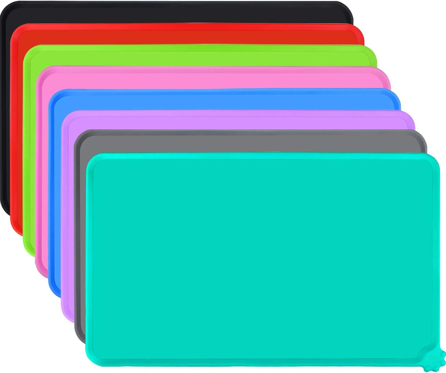 Joytale Silicone Dog Food Mat, Waterproof Cat Bowl Mat with Non-Slip Base and Raised Edge, 53 x 37cm,Teal