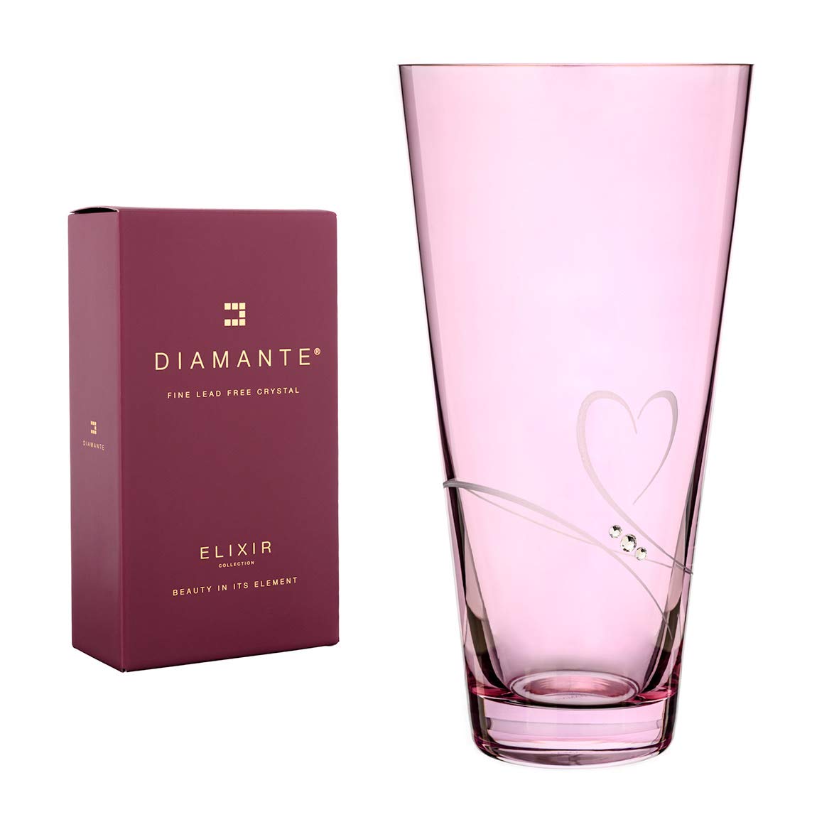 Swarovski Romance Heart Hand Decorated Crystal Glass vase - Pink Lustre Vase 25cm - Perfect for Valenitne's Day Gift