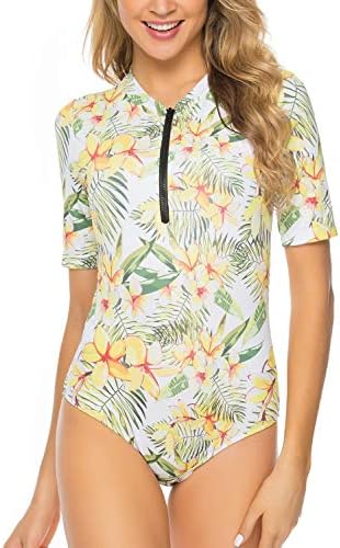 Women One Piece Long Sleeve Rash Guard Zip Front Swimsuit Swimwear Bathing Suit