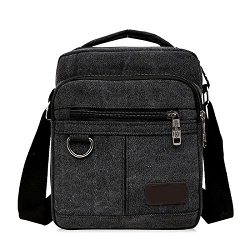 MoModer Adjustable Strap Canvas Shoulder Bag Casual Small Vintage Messenger Bag Work Bag Black
