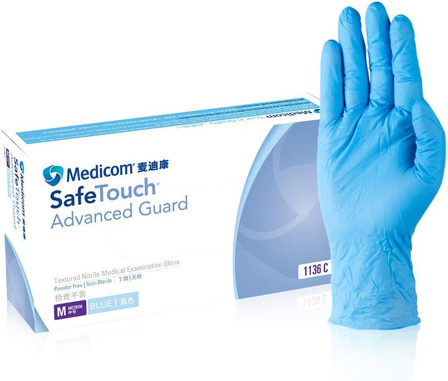 Medicom SafeTouch Advanced Guard Textured Nitrile Medical Examination Gloves Powder Free Non-Sterile Box/100, Medium