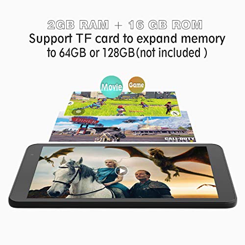 Tablet Android 9.0 8-Zoll WiFi - HAOQIN H8 Quad Core 2GB RAM 16GB Speicherraum HD IPS Display Bluetooth FM Google Zertifiziertes (Grau)