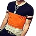LOGEEYAR Mens Summer Fashion Fitted Cotton Short-Sleeve Contrast Color Stitching T-Shirt (533-Orange, Medium-2)