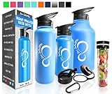 Live Infinitely Double Walled Vacuum Insulated Water Bottles –30, 40 or 64oz 18/8 Food Safe Stainless Steel- Includes Flip Top & Wide Mouth Lid, Removable Fruit Infusion Rod & Carabiner-For Hot & Cold