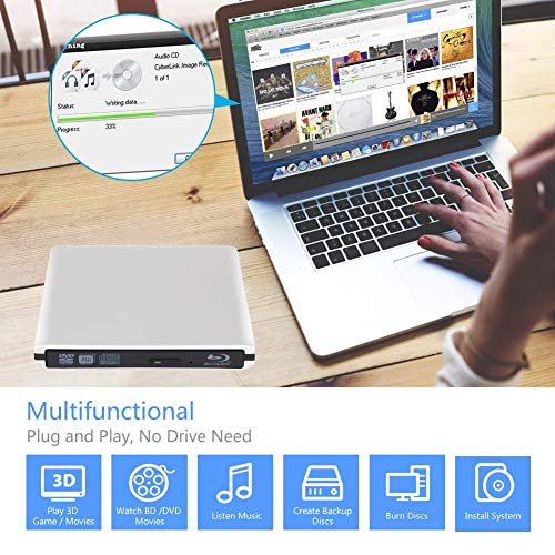 External 4K 3D Blu Ray DVD Drive, Portable USB 3.0 Blu Ray DVD Burner Player Reader Disk for Mac OS, Windows 7/8/10,Linxus, Laptop