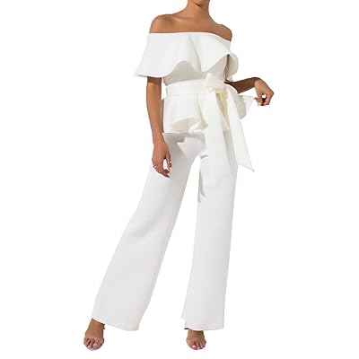 AKIRA Womens Off Shoulder Ruffle Jumpsuit with Wide Mauritius Ubuy