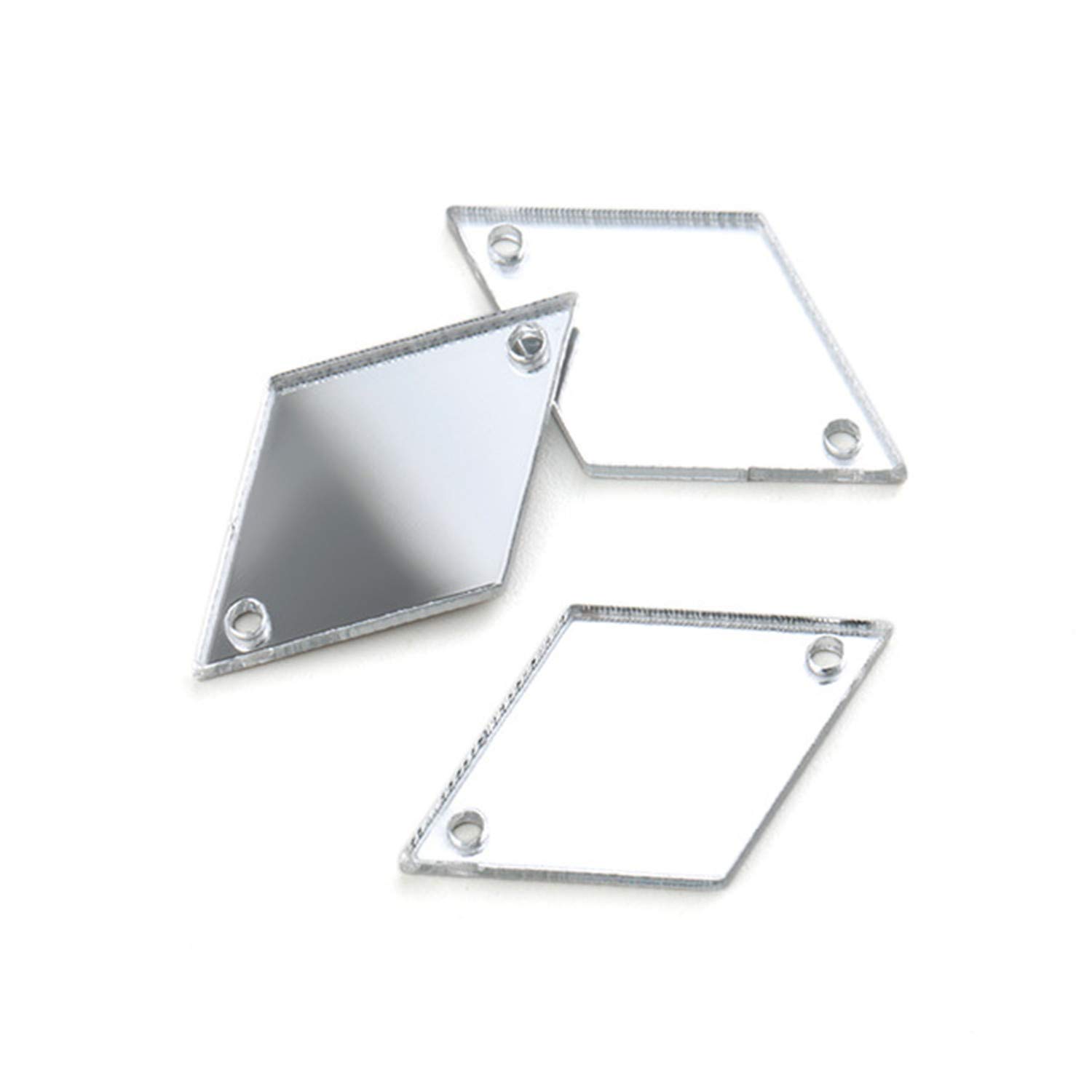 50PCS Silver Sew on Mirror Rhinestones Sew On Mirror Pieces with Holes Flat Back Acrylic Shiny Sew-on Stone for Dress Decoration (Silver Mirror, Rhombus 25MM)