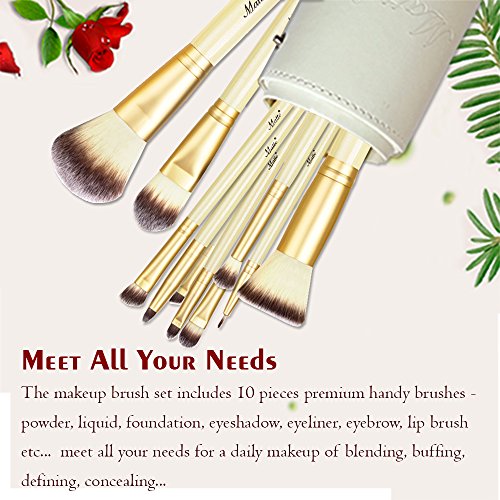 Matto Makeup Brushes Professional 10-Piece Golden Makeup Brush Set with Brush Holder