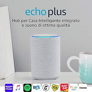 Echo Plus (2ª generazione) – Hub per Casa Intelligente integrato e suono di ottima qualità – Tessuto grigio chiaro