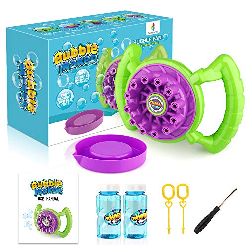 Baztoy Bubble Machine Handheld Bubble Blower Toy Outside Toys Birthday Parties Gifts Outdoor for Kids Toodlers Boys Girls with 2 Extra Bubbles Solution