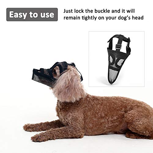 Crazy Felix Nylon Dog Muzzle for Small Medium Large Dogs, Air Mesh Breathable and Drinkable Pet Muzzle for Anti-Biting Anti-Barking Licking (S, Back-Masked)