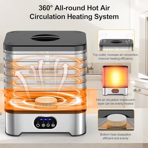 Hcosmy Food Dehydrator Machine, 8 BPA‑Free Trays Food Dryer, Adjustable 72H Timer & Temperature Levels F1-F3 (35‑70°C), Kitchen Drying Machine for Fruit, Vegetables, Meat, Healthy Snacks & Dog Treats