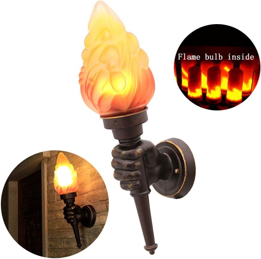 NWLAMP Torch Wall Lamp with Flame Bulb, Industrial Vintage Glass Shade Wall Lantern Sconce, Decorative Wall Light Fixture, Wall Mount Light for Bedroom Living Room (Size : Right)