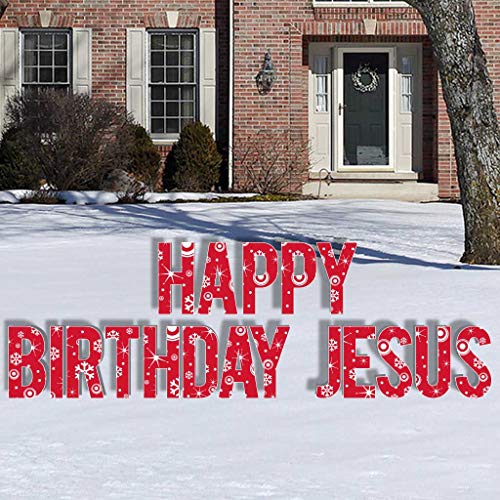 VictoryStore Yard Decorations: Red Snowflake Happy Birthday Jesus Letters Yard Card with 36 Short Stakes