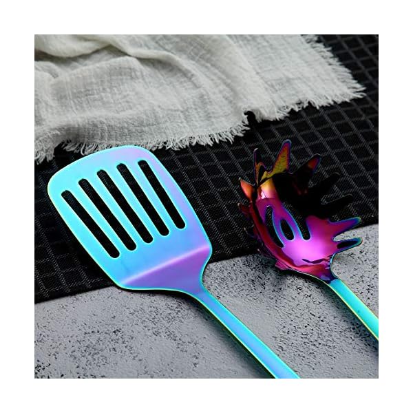 HOMQUEN Stainless Steel Kitchen Utensil Set - 5 Cooking Utensils, Rainbow Color Nonstick Kitchen Utensils Set, Colorful…