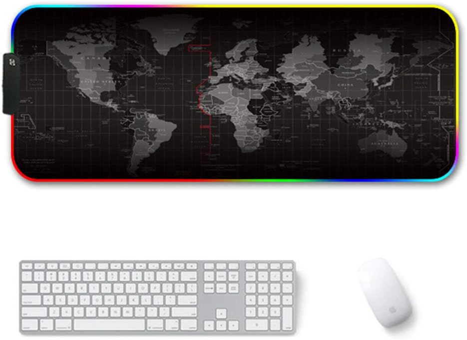 NTT Gaming Mouse Mat Pad- Reawul Modes Oversized Glowing Led Extended Mousepad, Anti-Slip Rubber Base and Waterproof,worldmap