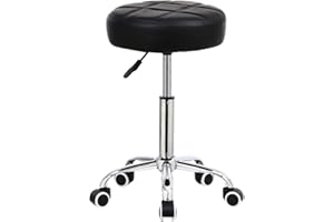 KKTONER Round Rolling Stool PU Leather Height Adjustable Swivel Drafting Work SPA Medical Salon Stools Chair with Wheels Black