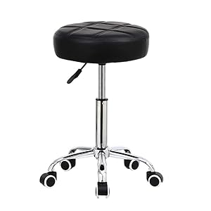 KKTONER Round Rolling Stool Chair PU Leather Height Adjustable Shop Stool Swivel Drafting Work SPA Medical Salon Stools with Wheels Office Chair Black