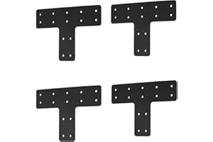YVHFWOY T Post Bracket 4pcs,12x8 Inch Mending Plate Flat Straight Steel T Shape Bracket,Black Powder Coated Post to Beam Connectors for Repair Wooden House,Furniture,Pergola,Truss framing…