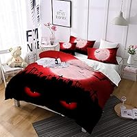 Jessy Home Halloween Bedding 3 Piece Full Size Cartoon Duvet Cover Red Moon Bat Decor Halloween Bedroom Bed Halloween Cartoon Comforter Cover for Teen Adult (Red 2 Pillow Cases)