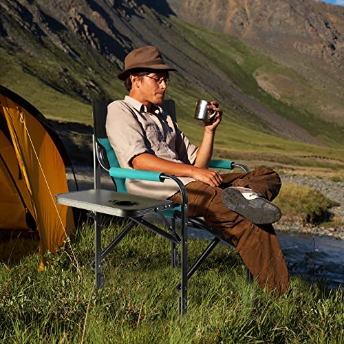 VILLEY Camping Chairs, Folding Directors Chair, Outdoor Foldable Chair with Side Table, 900D Fabric for Camp Tailgating Lawn Picnic Fishing Beach, Supports 350 LBS, Blue