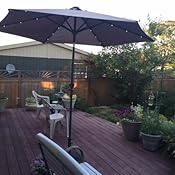 Amazon Com Giantex 9ft Market Patio Umbrella W Solar Lights Outdoor Table Umbrella W Push Button Tilt And Crank 180g Polyester And Sturdy Ribs Sun Umbrellas For Market Garden Beach Pool Tan Kitchen Dining