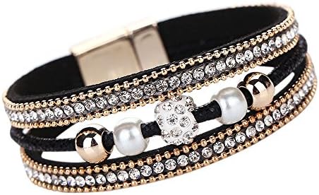 Diamond Bracelet Boho Pearl Swarovski Crystal Wrist Cuff Bracelets for Women Girl Sister Mother Friends Jewelry