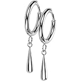 18GA F-136 Implant Grade Titanium 2mm Thick Hinged Dangling Teardrop Hoop Earrings, Sold as a Pair