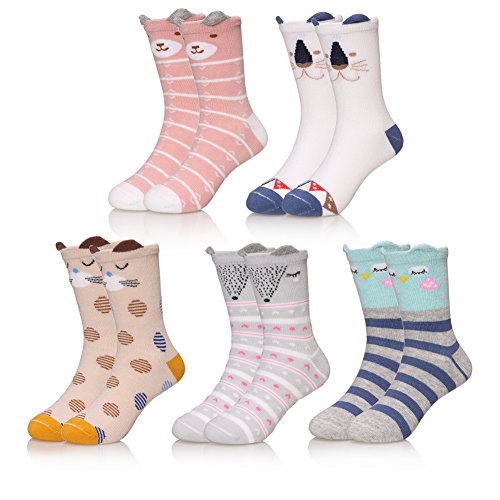 LINEMIN Cotton Novelty 3D Cartoon Seamless Toddler Girls Boys Kids Socks 5 Pack (3D Animal, S 3-5 Year Old) - Thumbnail 7