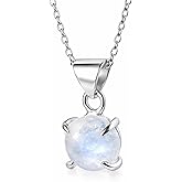 Echmeck Solid Sterling Silver 925 Round Gemstone Handmade Pendant Necklace with Silver Chain for Women & Men