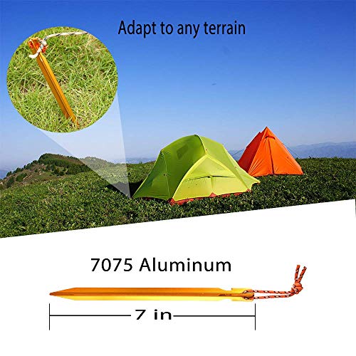 OBKJJ Tent Stakes,7075Aluminium Tent Nail Lightweight with Reflective Rope 12-Piece (Gold)
