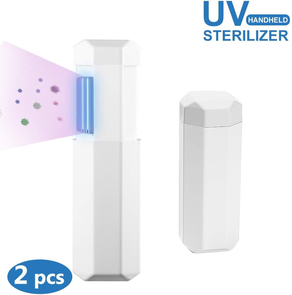 Siivton Mini UV Light Sterilizer,Portable Ultraviolet Disinfection Wand UVC Mobile Phone Sanitizer USB Disinfect UV Lamp for Home Office School Toilet Toys Pets Area (2 pcs)