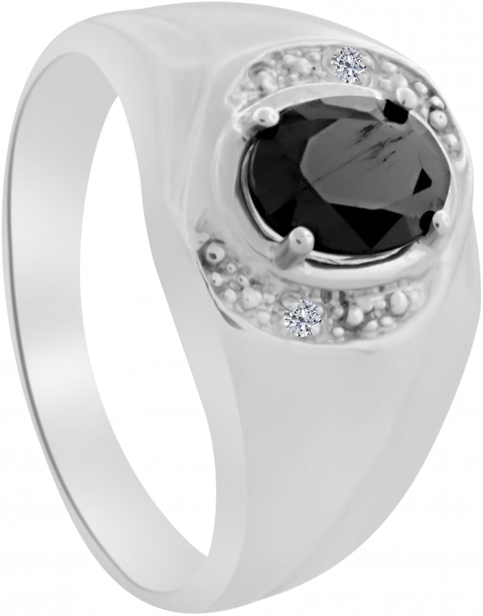 Maulijewels Rings For Men S 0 96 Carat Mens S Diamond And Oval Onyx Ring Prong Setting 10k White Gold Gemstone Wedding Jewelry Collection Amazon Com