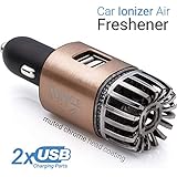 TwinkleBirds Car Air Purifier Ionizer - 12V Plug-in Car Air Freshener Ionic Deodorizer with 2.1 Amp Dual USB Charger - Smoke Smell, Pet and Food Odors, Allergens Eliminator for Car (Matte Copper)