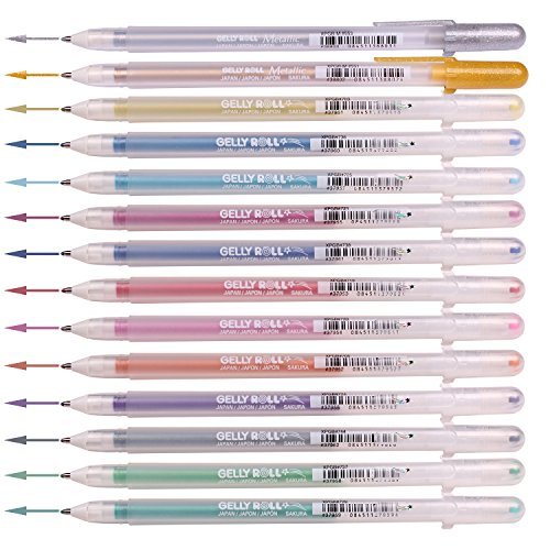 Sakura 14-piece Gelly Roll Assorted Colors Stardust Galaxy Pen Blister Card Gel Ink Pen Set, Bold Sparkling, Assorted Colors,2.0 Holder Pens
