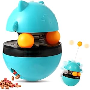BERLISA Cat Slow Feeder Toy - Funny Tumbler Style, IQ Traning Interactive Treat Toy with Dual Rolling Balls and Detachable Wand, Cat Self-Play