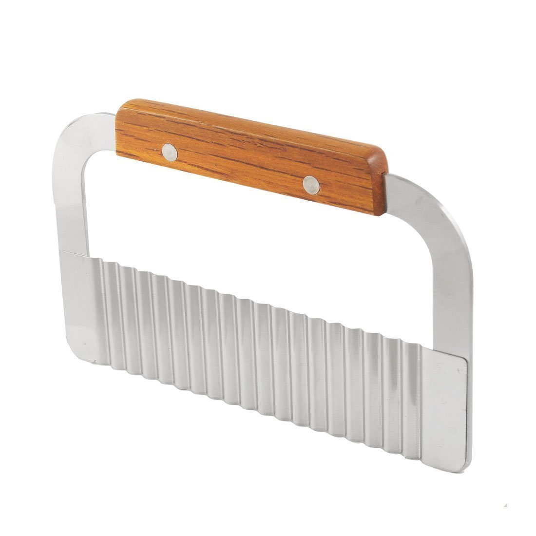 AKORD Kitchen Stainless Steel Blade Wooden Handle Vegetable Crinkle Cutter Tool, Silver, 18.5 x 11.9 x 1.1 cm