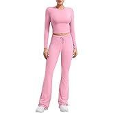 YEOREO Two Piece Sets for Women Long Sleeve Tops Lounge Set Drawstring Wide Leg Pants Ava Matching