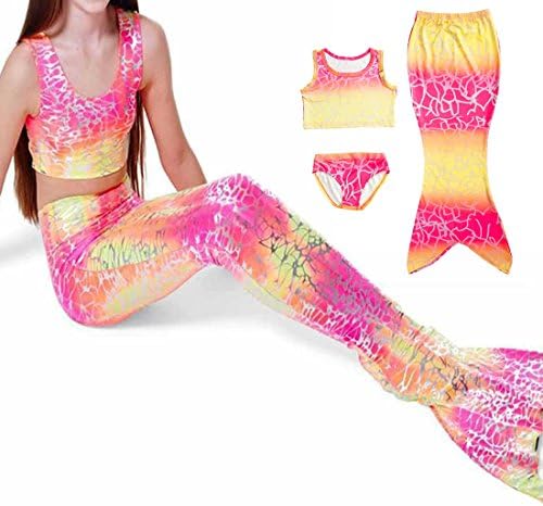 Luckyacution Girl's 3 Pcs Mermaid Tail Swimwear Swimsuit Bikini Bathing Suit