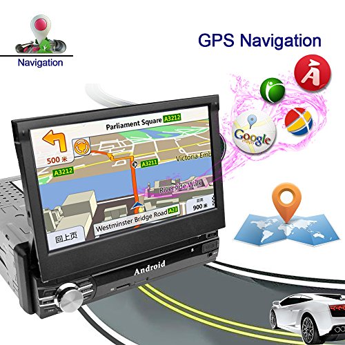 Ezonetronics Free Update to Android Quad Core Retractable Car Radio Stereo 7 inch Capacitive Touch Screen High Definition 1024x600 GPS Navigation USB SD Player 2G DDR3 + 16G NAND Memory Flash