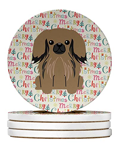 Caroline's Treasures Merry Christmas Pekingese Tan Large Sandstone Coasters Pac…