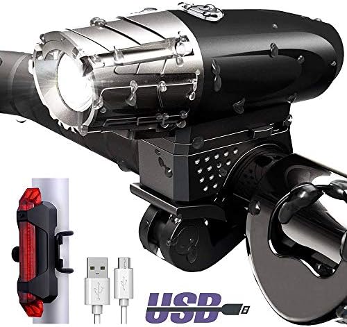 Reiled Powerful Lumens USB Rechargeable Bike Light Set Bicycle Headlight & Free Tail Light, Easy to Install Water-Resistant LED Front & Back Rear Safety Lights for Outdoors, Cycling, Men, Women, Kids