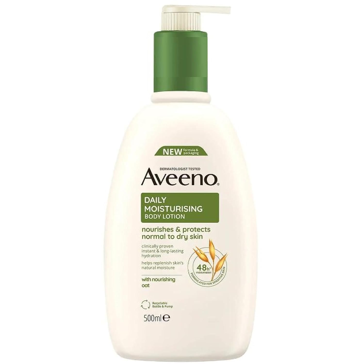 Aveeno Daily Moisturising Body Lotion 500 ml for Sensitive Skin, Enriched with Nourishing Oats, Provides Long-Lasting Hydration and Soothes Dry, Irritated Skin Effectively