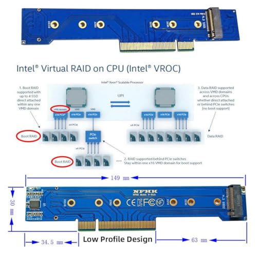 chenyang M.2 NVMe to PCIe 3.0/4.0 X8 Adapter Dual NVMe/AHCI SSD to PCI Express Gen4 Expansion Adapter