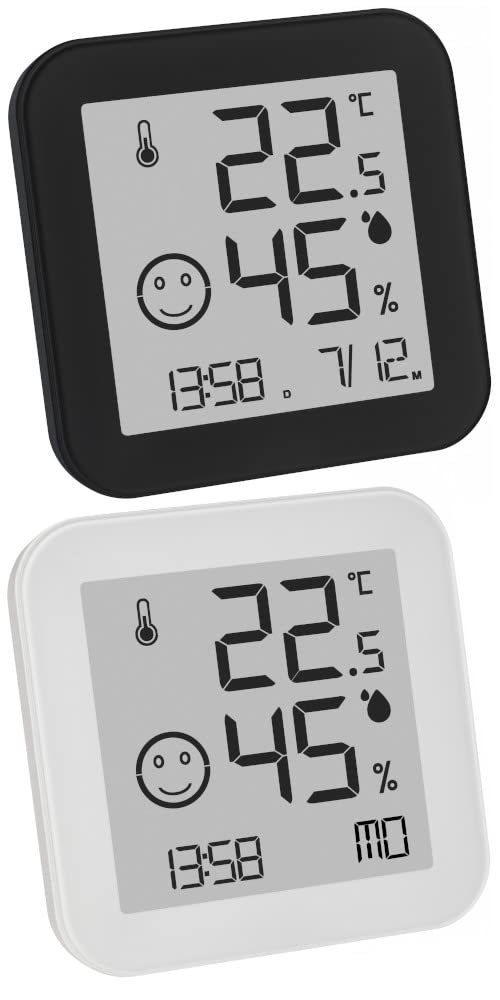 TFA-Dostmann Digital Thermo-Hygrometer with Comfort Zone Black & White TFA 30.5054 E-Ink Display - High Contrast and Anti-Glare (Set of 2 Black + White)