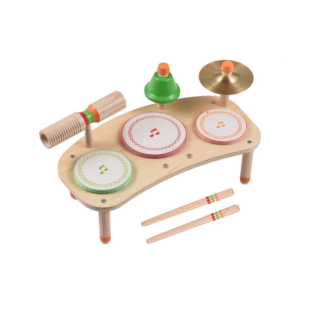 Sunydog Mini Drum Set 7-in-1 Desktop Drum Portable Detachable Drum Kits Percussion Instrument Natural Wood Smooth Burrless