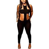 LXUAMR Sexy Jumpsuits for Women Cut Out Halter Jumpsuit Backless Sleeveless Bodycon Jumpsuit Party Club Outfits