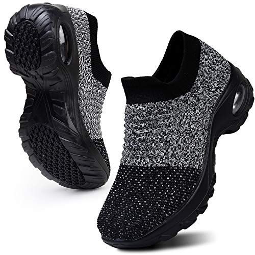 HKR Women's Walking Shoes Arch Support Non Slip Work Shoes Breathable Knit Upper Lightweight for Plantar Fasciitis