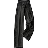 Milumia Women's Wide Leg Linen Palazzo Pants Elastic Low Rise Casual Long Trousers with Pockets