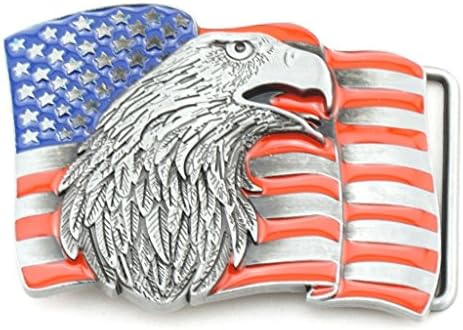 Waving USA American Flag w/ Eagle Metal Fashion Belt Buckle